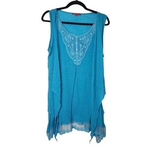 SAN FRANCISCO AQUA BLUE BOHO FLOWY CROCHET LACE TANK TOP